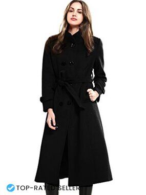 Wool Trench Coat Double Breasted Belted Winter Pea Coat Long